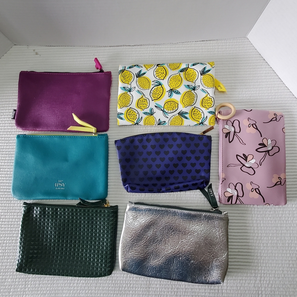 13 Ipsy Glam Bag Cosmetic Pouches Lot Zipped Zipper Empty Travel Lemon Hearts - Picture 3 of 11